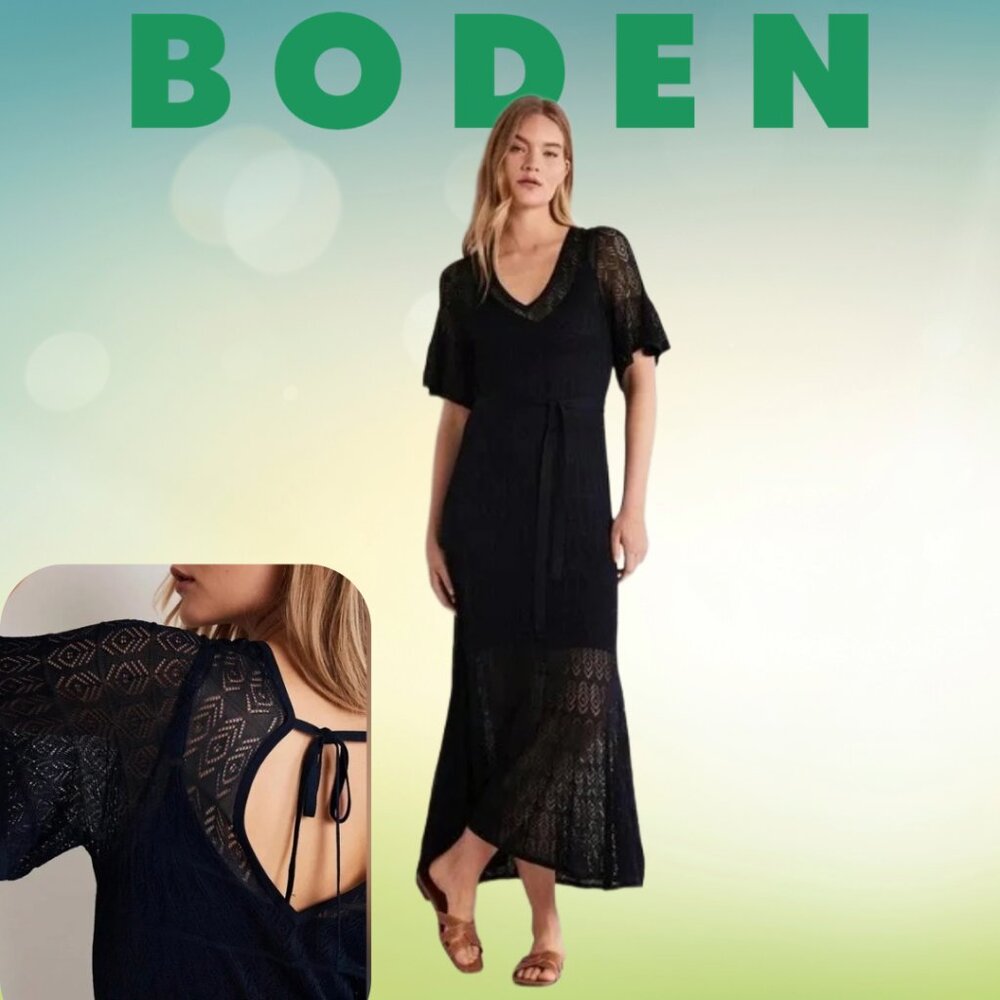BODEN Pointelle Knitted Midi Dress w/slip in Navy - US Size 8